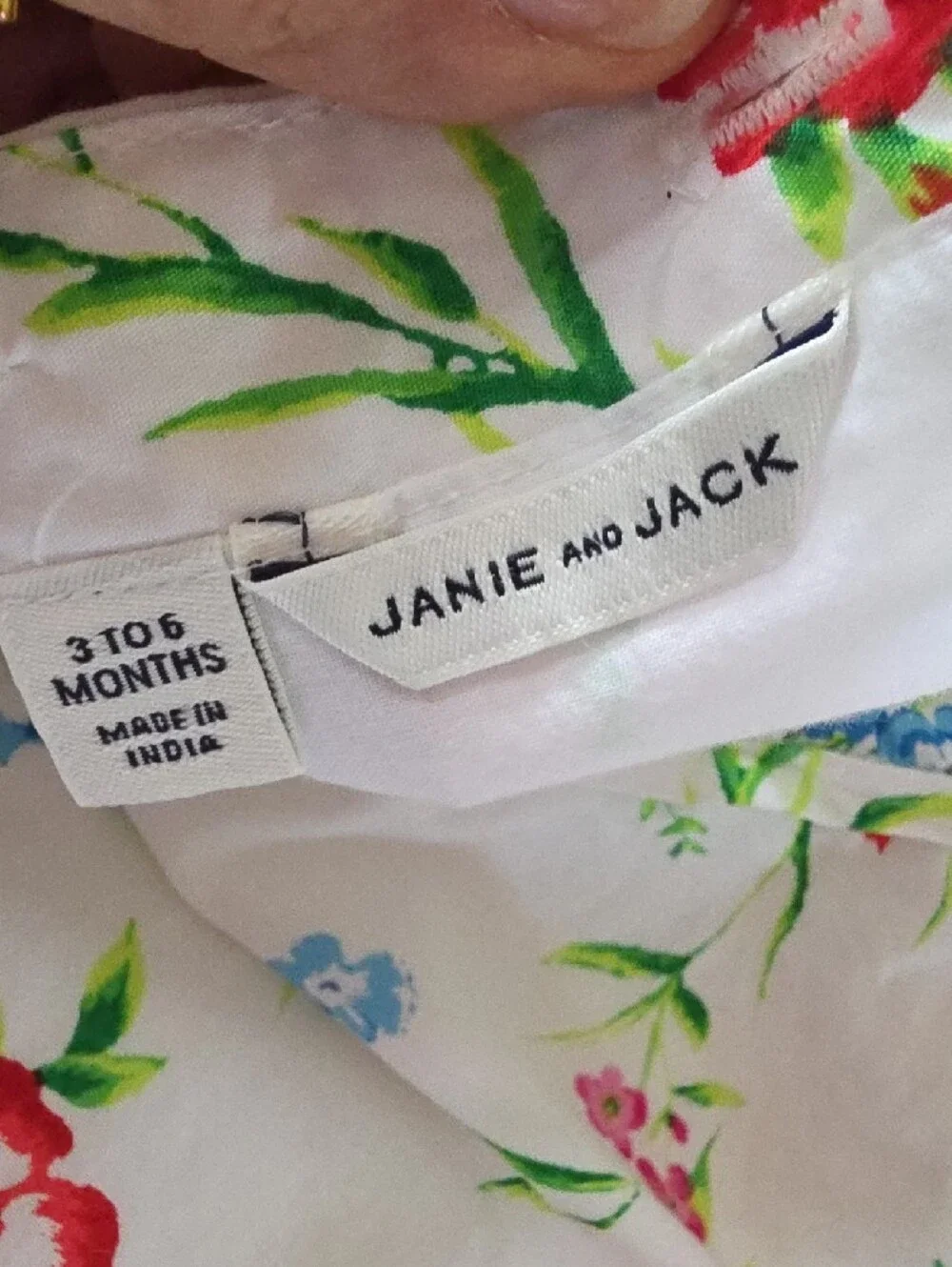 Janie and Jack White Floral Baby Dress with Red and Blue Blooms 3-6 m